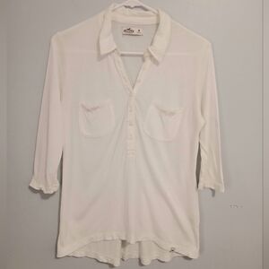 Hollister White Button-Front Polo Tunic Top